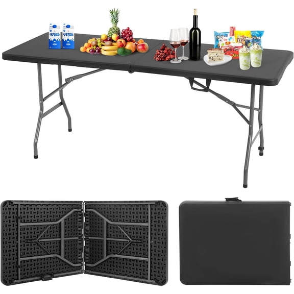 6 FT Folding Camping Table Portable Square Dining Table Black