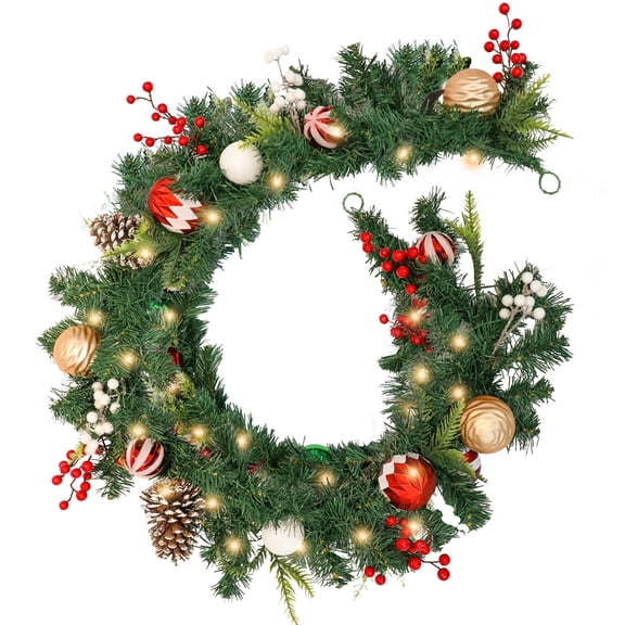 6 FT Garland Christmas Decorations, Battery Operated Lighted Garland Indoor with Red Berries, Candy Balls, Pinecones and Lush Branches, 25 Warm LED Lights 3 Modes, Christmas Garland for Mantle