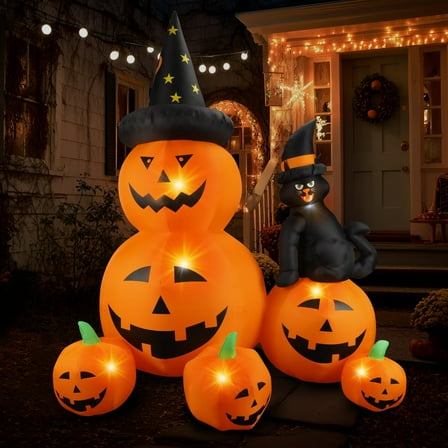 MAGOTAN 6 FT Halloween Inflatable Pumpkin Halloween Inflatable Pumpkins and Cat Outdoor Yard Decoration Build-in 7 LED White Lights