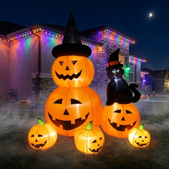 MAGOTAN 6 FT Halloween Inflatable Pumpkin Halloween Inflatable Pumpkins and Cat Outdoor Yard Decoration Build-in 7 LED White Lights