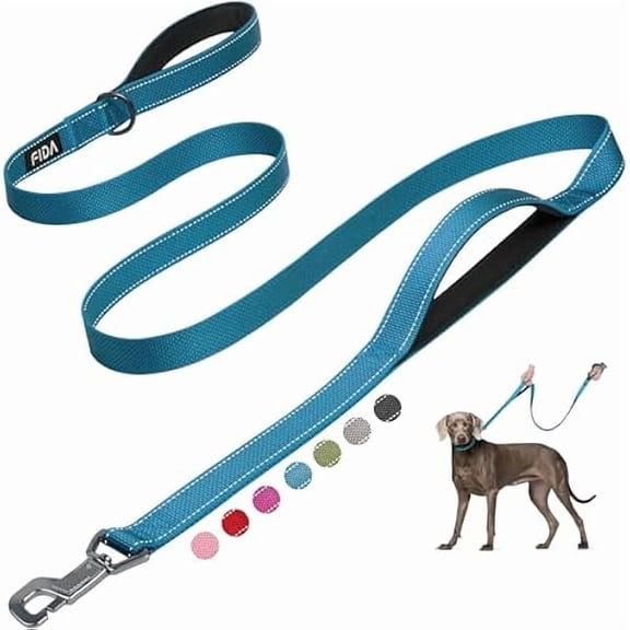 6 FT Heavy Duty Dog Leash with 2 Comfortable Padded Handles, Traffic Handle & Advanced Easy Snap Hook, Reflective Walking Lead for Large, Medium & Small Breed Dogs, Blue