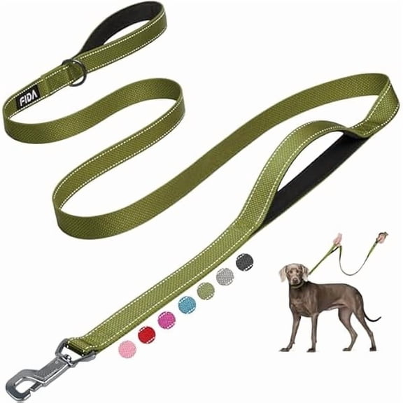 6 FT Heavy Duty Dog Leash with 2 Comfortable Padded Handles, Traffic Handle & Advanced Easy Snap Hook, Reflective Walking Lead for Large, Medium & Small Breed, Green