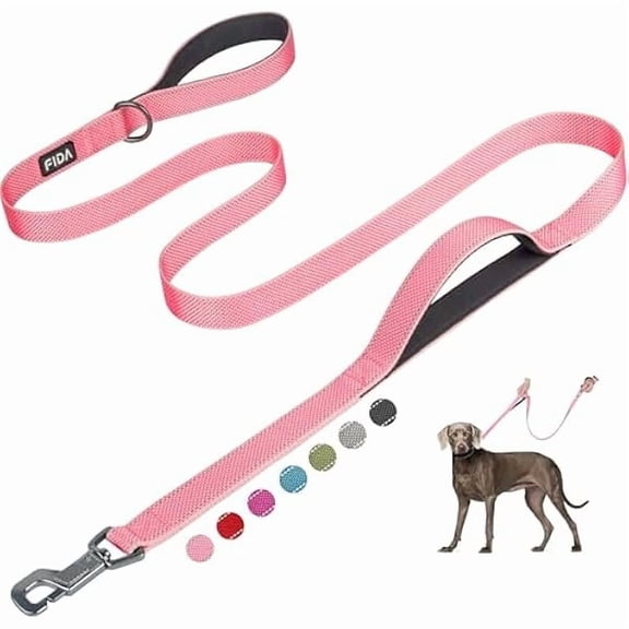 6 FT Heavy Duty Dog Leash with 2 Comfortable Padded Handles, Traffic Handle & Advanced Easy Snap Hook, Reflective Walking Lead for Large, Medium & Small Breed, Pink