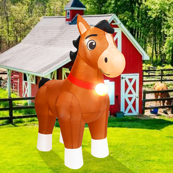 6 FT Horse Inflatables, Farm Ranch Yard Outdoor Decoration, Blow Up Cute Animals Clydesdale with Built-in LED LightsChristmas Spring Decorations for Garden Lawn Themed Party Outside