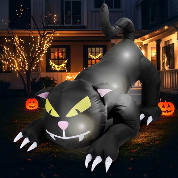 6 FT Halloween Inflatables Outdoor Black Cat, Blow Up Yard Decoration with LED Lights Built-in For Holiday/Yard/Garden