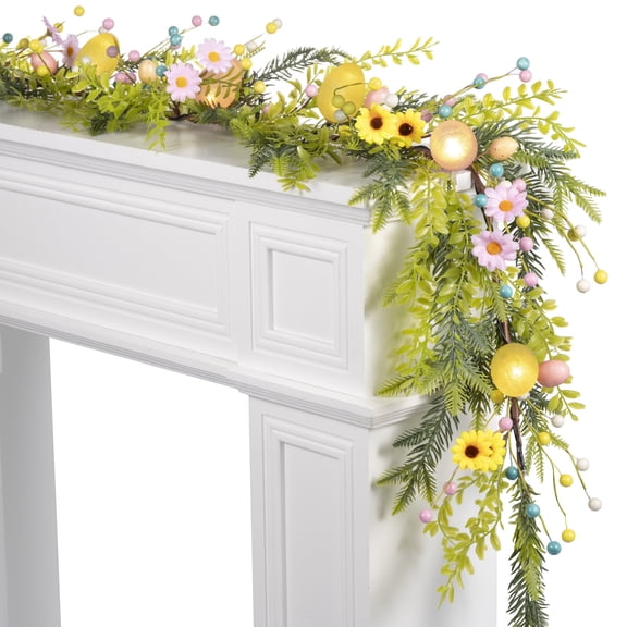 6 FT Lighted Easter Garland, Easter Decorations for Home, Egg Garland Spring Fireplace Mantel Decor, Indoor & Outdoor Holiday Parties Display