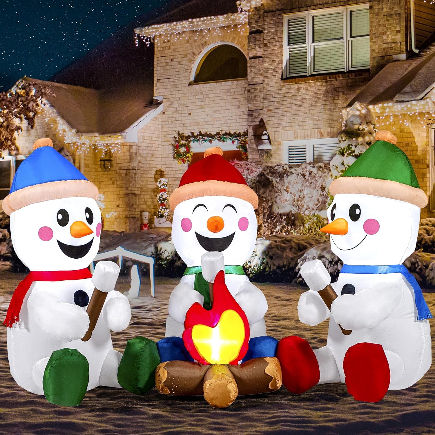 6 FT Long Christmas Inflatable Snowman with Campfire, 3 Pack Small ...