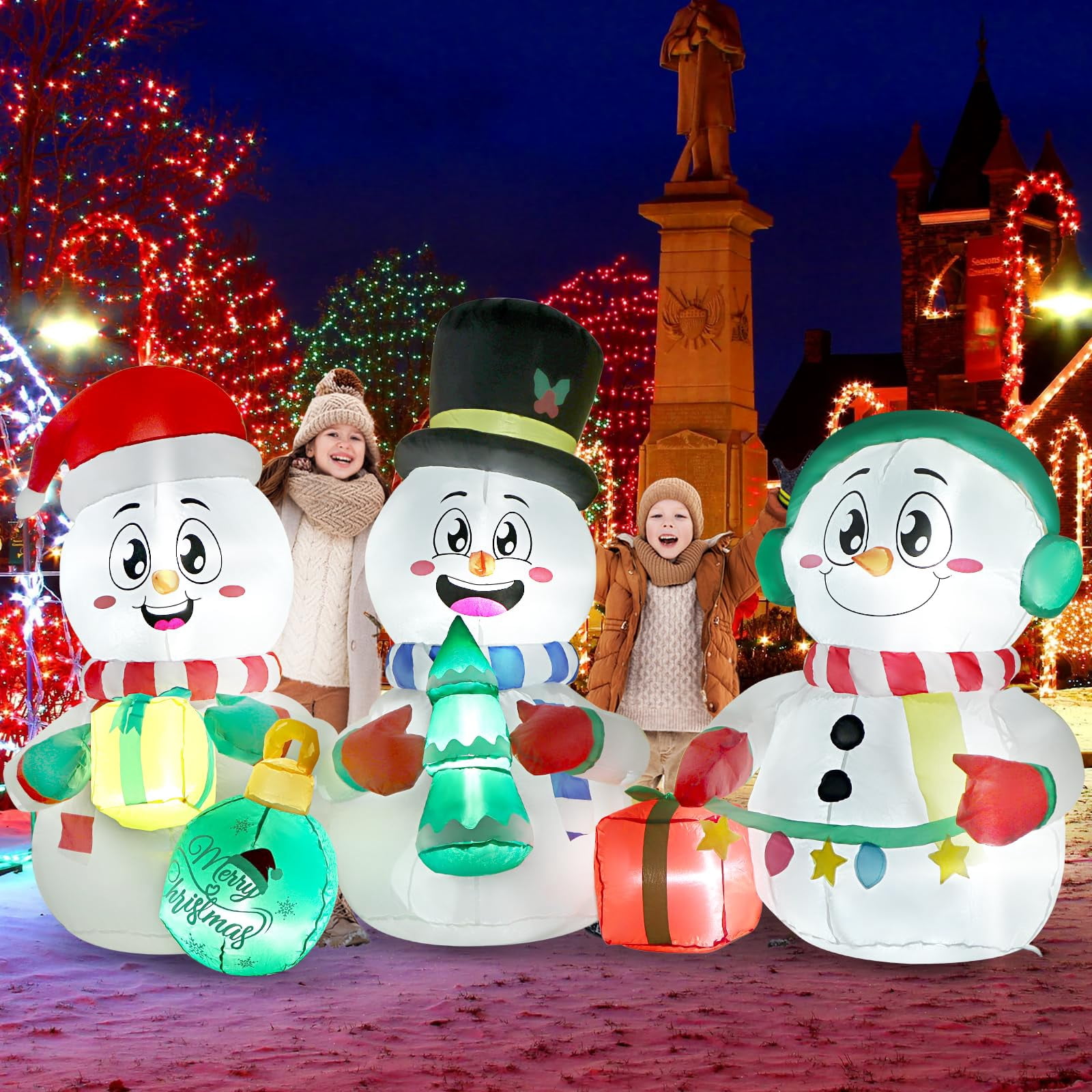 6 FT Long Christmas MMF7 Inflatable Decoration Snowman with Coloured ...