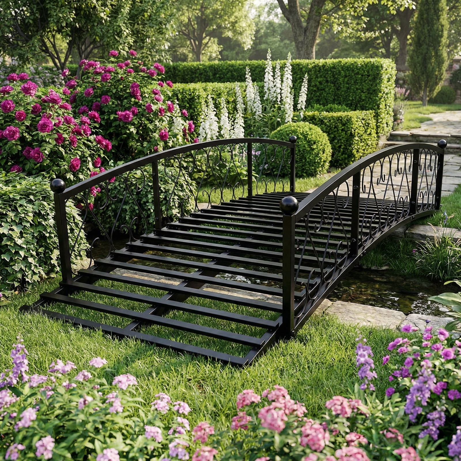 Kinbor 10ft Metal Garden Bridge, Long Outdoor Garden Bridges with