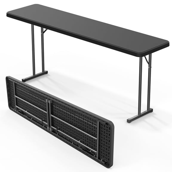 6 FT Narrow Folding Table, Premium HDPE Portable Banquet Table with Sturdy Steel Frame, Heavy Duty Slim Table for Buffet, Seminars, Parties, Training Events, Home Office, Black