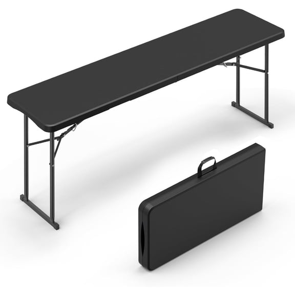 6 FT Narrow Folding Table for Buffet, Seminar, Party, Training, Home Work: HDPE Tabletop Folded in Half, Sturdy Metal Frame, Black