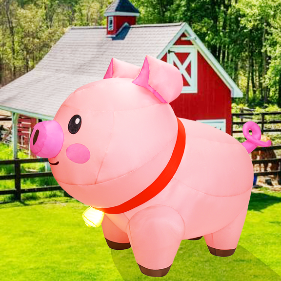 6 FT Pig Inflatables, Farm Ranch Yard Outdoor Decoration, Blow Up Cute Animals with Built-in LED LightsChristmas Spring Decorations for Garden Lawn Themed Party Outside
