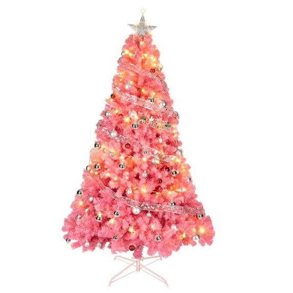 6 FT Pink Christmas Tree, 1000 PVC Branch Tips, Flame-Retardant Material, Sturdy Iron Base, Unlit for Custom Decoration