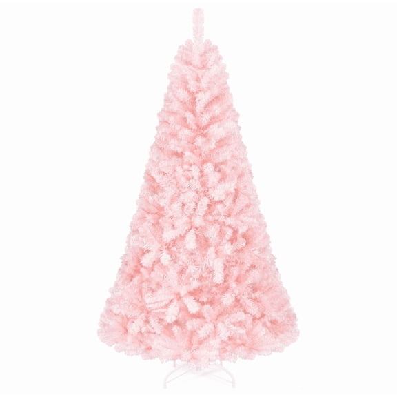 6 FT Pink Christmas Tree, Artificial Spruce Xmas Tree, Foldable Metal Stand, New PVC Hinged Unlit Tree, Holiday Home Decoion, Sweet Warm Festive Scene, Pink