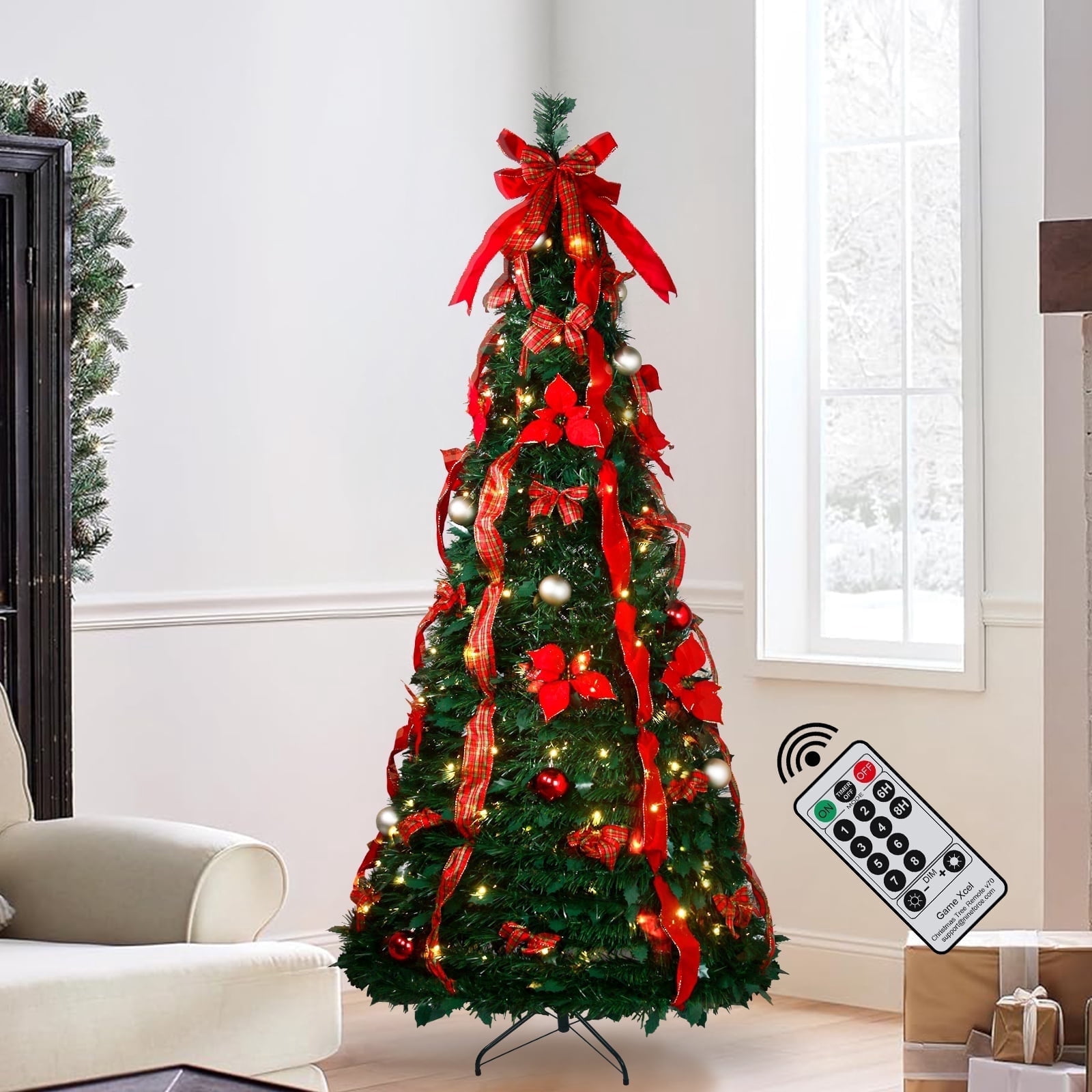 6 FT Pre Lit Pre Decorated Christmas Tree Pop Up Christmas Tree with