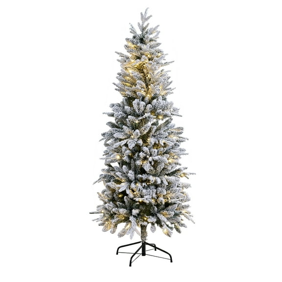 6FT Pre-Lit Snowy Aspen Spruce Artificial Holiday Christmas Tree for Home, Office, Party Decoration w/ 270 Incandescent Lights, 650 Branch Tips, Easy Assembly, Metal Hinges & Foldable Base