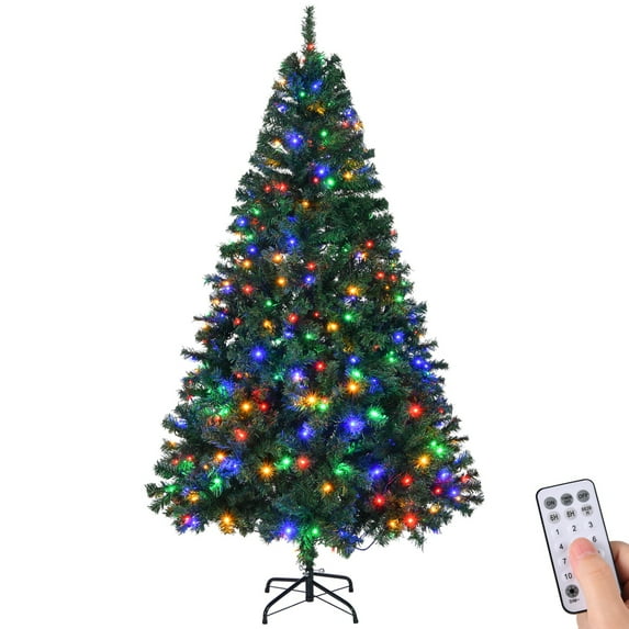6 FT Pre-lit Artificial Christmas Tree, Hinged Xmas Pine Tree with 1000 Branch Tips, 350 Lights and Remote Control for Holiday Party Office Home, Green