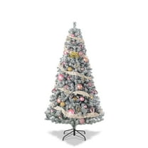 Dimedeal 4.5 FT Green Artificial Christmas Tree, Snow Flocked Xmas Tree with 400 Branch Tips, Metal Hinges & Foldable Base