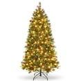 thumbnail image 1 of 6 FT Prelit Christmas Tree, Pencil Christmas Tree with Pine Cones, Holly Berries, 250 Warm White Lights, Automatic Hinge Expansion, Metal Stand, PE & PVC Xmas Trees for Porch, Church, Office, 1 of 8