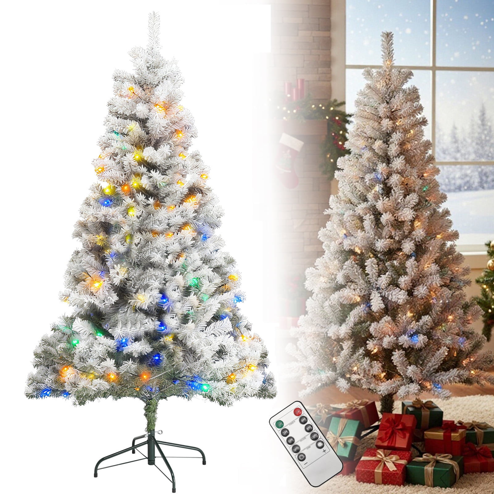 6 FT Premium White Artificial Christmas Tree Christmas Tree with Color ...