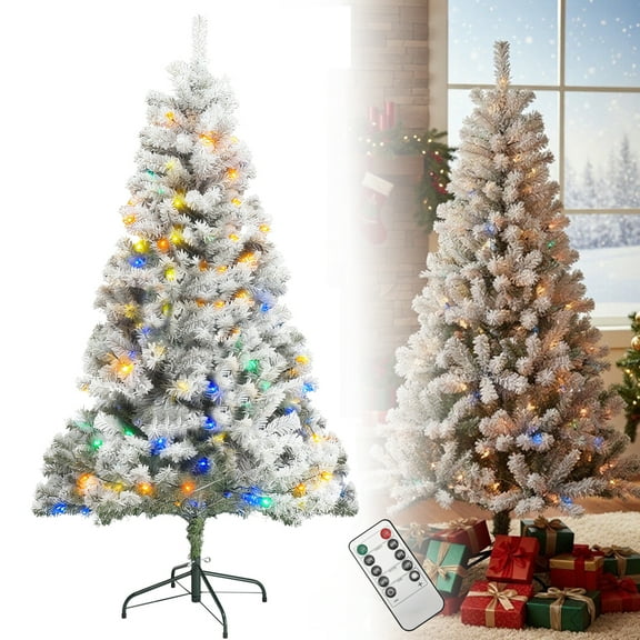 6 FT Premium White Artificial Christmas Tree Christmas Tree with Color Changing LEDs Lights Easy to Assemble with Christmas Tree Metal Stand for Indoor and Outdoor Use