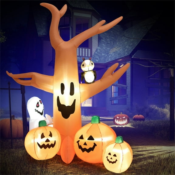 Wick's Outdoor Living 4 Ft Pumpkin Family Around Spooky Tree, Halloween Yard Inflatable