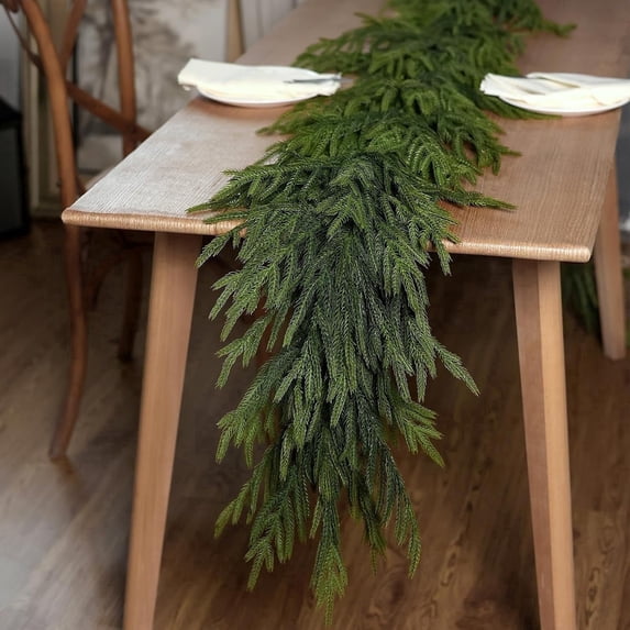 6 FT Real Touch Norfolk Pine Garland Green Artificial Christmas Garland Faux Greenery Garland for Holiday Fireplace Mantle Window Indoor Outdoor Decor