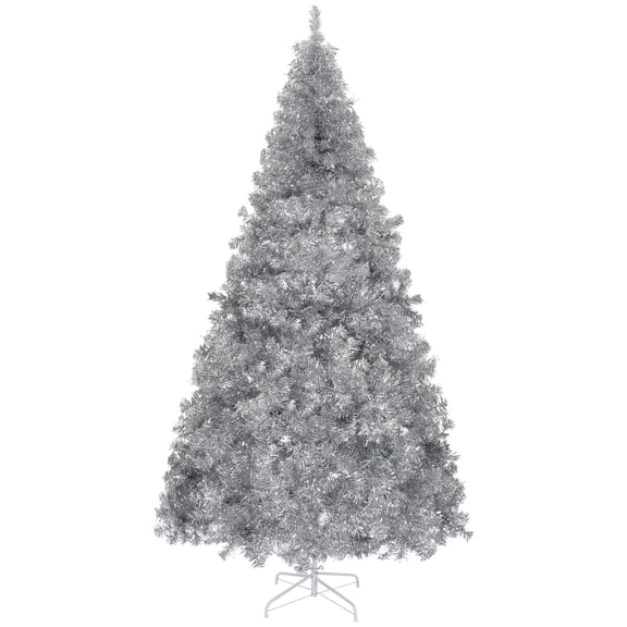 6 FT Artificial Christmas Tree, Unlit Hinged Christmas Pine Tree with 800 Branch Tips and Sturdy Metal Stand, Silver
