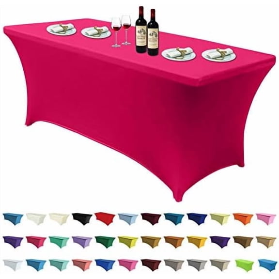 6 FT Spandex Table Cover Stretch Fitted Wrinkle Resistant Tablecloth Reuse for Rectangular Folding Table Patry Event Wedding Banquet Protector Magenta
