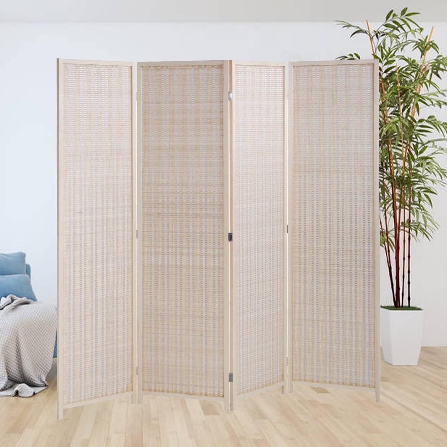 6 FT Tall Bamboo Room Divider 4 Panel Room Dividers & Folding Privacy