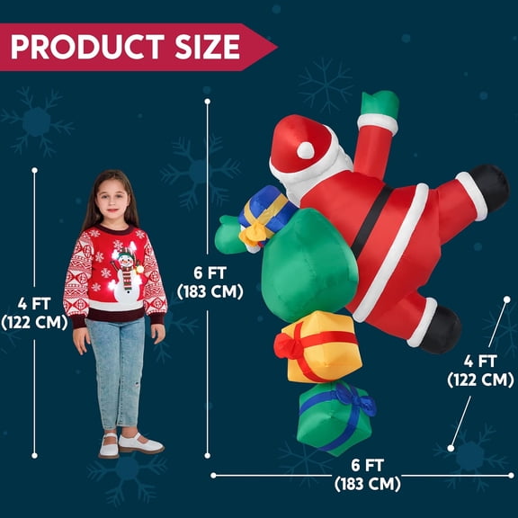 6 FT Tall Christmas Inflatable Climbing Santa with Gift Bags, Blow Up Xmas Hanging Santa Outdoor Decorations with Build-in LEDs for Xmas Party Decor Yard Outside Garden Holiday Decorations