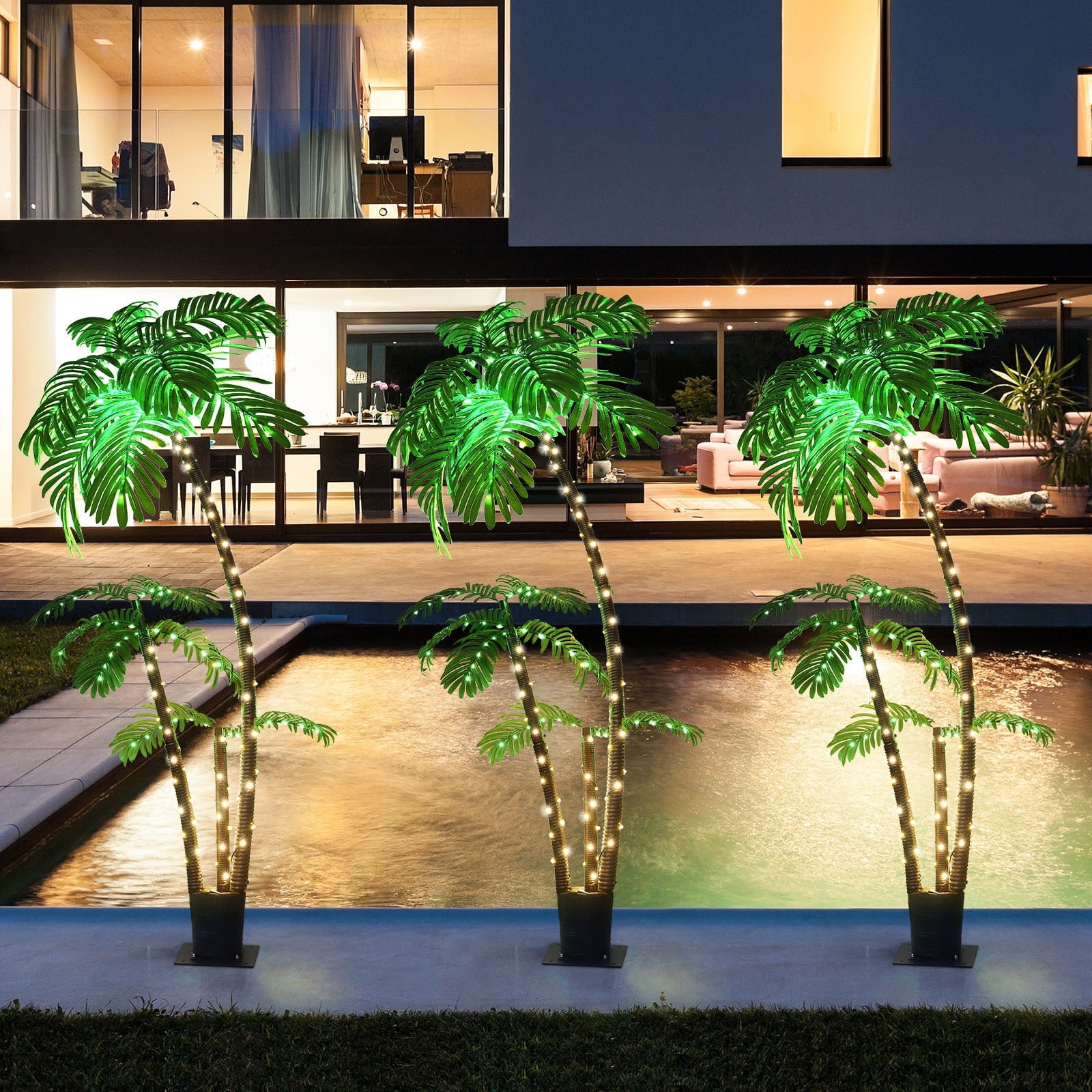 6 FT Green and Warm White LED Rope Light Palm Tree Decor