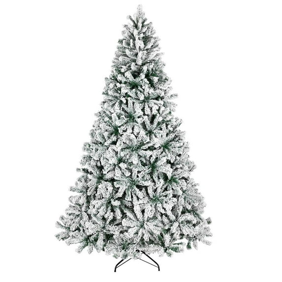 6 FT Unlit Artificial Snow Flocked Hinged Christmas Tree , 1050 Branch Tips, Easy Setup with Sturdy Metal Base, for Holiday Xmas Indoor and Outdoor Decoration