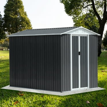 6 FT x 9 FT  Outdoor Storage Sheds, Waterproof Garden Tool Storage Sheds with Roof and Door, Aluminum Alloy Frame, for Backyard Garden Patio Lawn, Grey