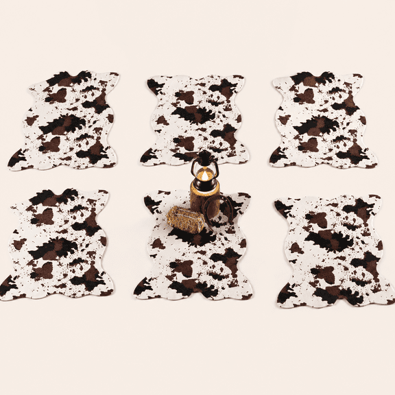 6 Faux Mini Cowhide Rugs Rustic Western Style 19.5" x 16.2" Durable Table Runner Centerpiece