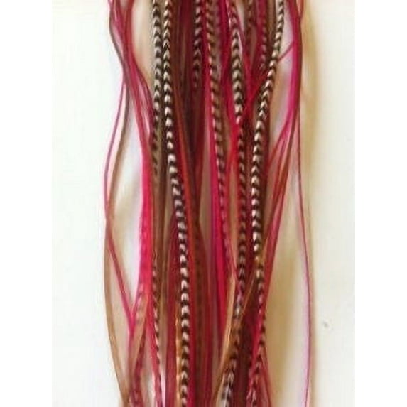 6 Feathers 4 -7 Natural Mix with Pink and Grizzly for Hair Extension