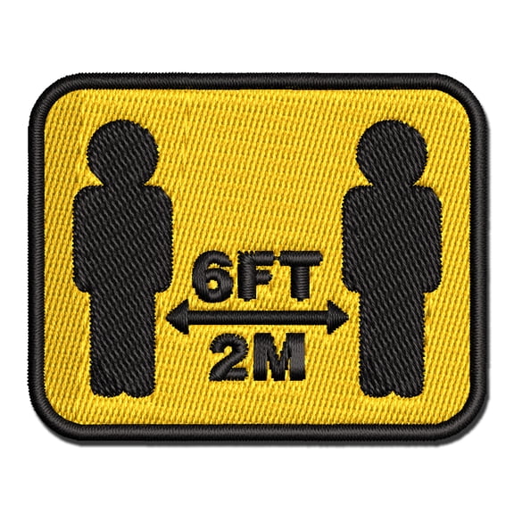 6 Feet 2 Meters Social Distancing Applique Multi-Color Embroidered Iron-On Patch - 3 Inch Medium