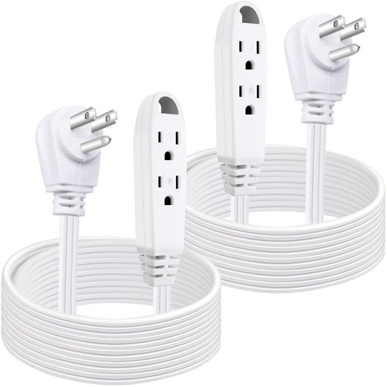 6 Feet 3 Outlet Extension Cord - Triple Wire Grounded Multi Outlet, UL Listed 16/3 SPT-3, 13 Amp - 125V - 1625 Watts (White)2 Pack