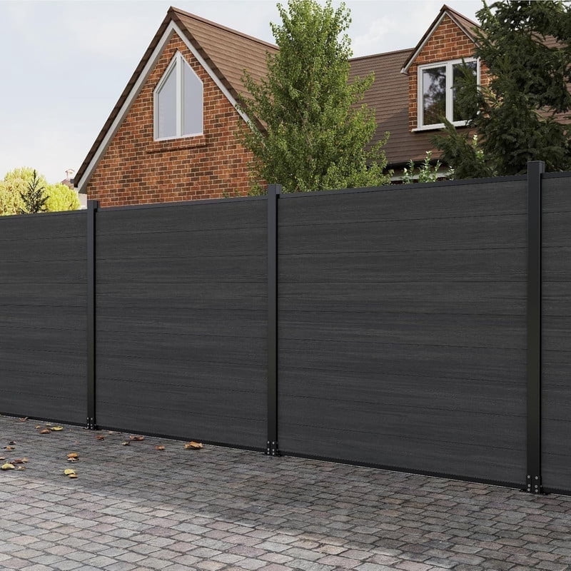 Mondaria 6 Feet×6 Feet Privacy Fence, Outdoor Wood Plastic Composite Fence Panel, Waterproof Security Barriers Fencing (Black with 1 Post)