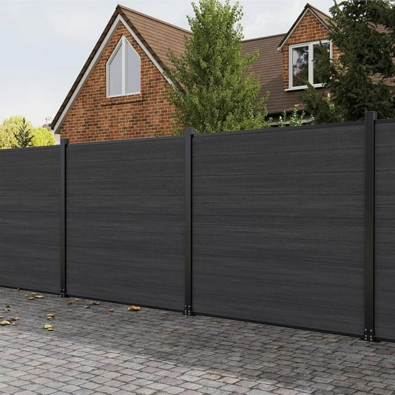 Mondaria 6 Feet×6 Feet Privacy Fence, Outdoor Wood Plastic Composite Fence Panel, Waterproof Security Barriers Fencing (Black with 2 Post)