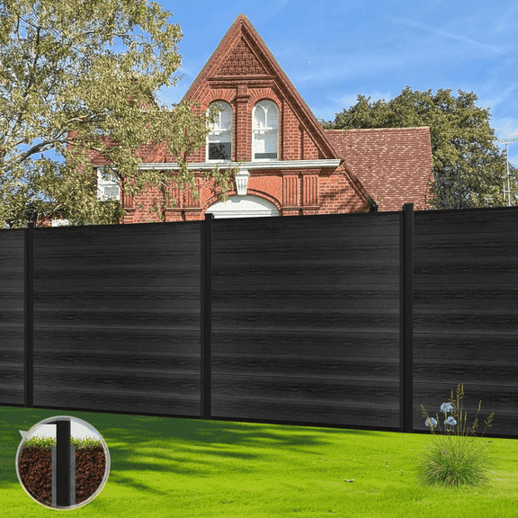 Mondaria 6 Feet×6 Feet Privacy Fence, Outdoor Wood Plastic Composite, Waterproof Security Barriers Fencing (Black with 1 Post)