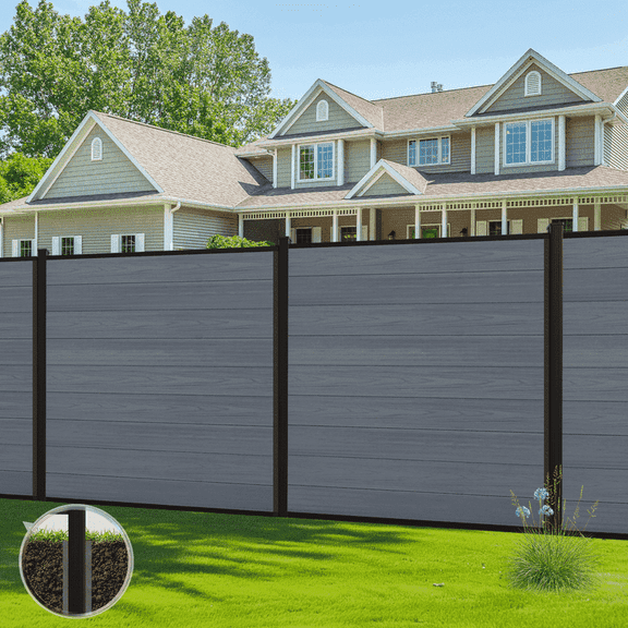 Mondaria 6 ft x 7.6 ft Privacy Fence Panel,Wood Plastic Composite Fencing with 1 In-Ground Post ,Gray
