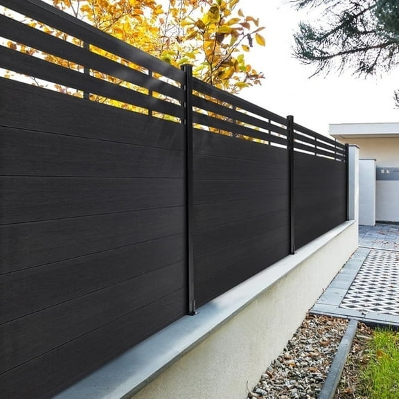 Mondaria 6 Feet×6 Feet Semi-enclosed Privacy Fence, Outdoor Wood Plastic Composite Fence Panel, Waterproof Security Barriers Fencing (Black with 1 Post)