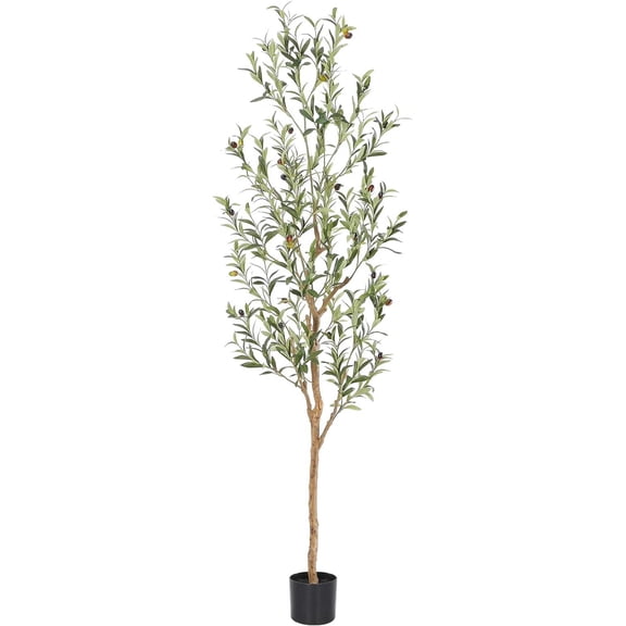 6 Feet Artificial Olive Tree Realistic Faux Plant with Wood Trunk and Silk Leaves for Indoor Decor Living Room Bedroom or Office