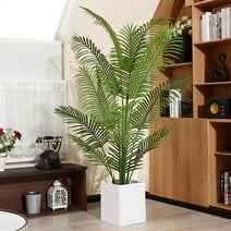 6 Feet Artificial Plants in Basket Faux Green Areca Palm Plant with Woven Seagrass Belly Basket, Fake Tree for Home Decor Office House Living Room Indoor Outdoor