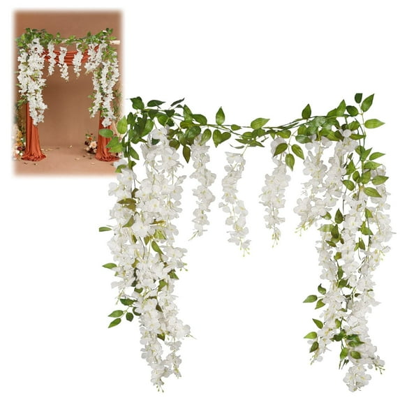 6 Feet Artificial Wisteria Flowers 10 Branches Realistic Hanging Silk Flower Vine with Dense Blooms for Wedding Arch Garden Decor Home Indoor Outdoor Decorations