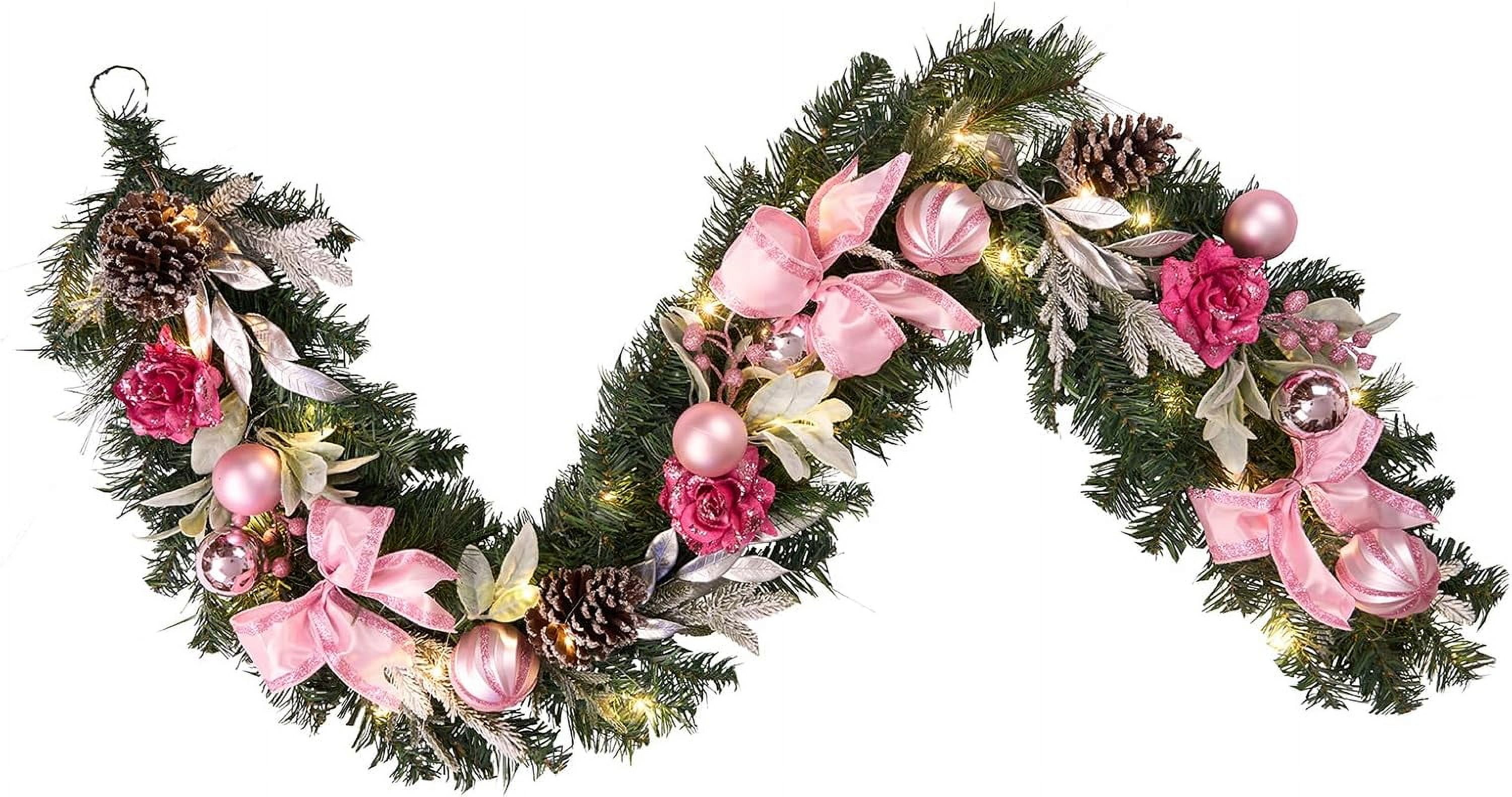 6 Feet Christmas Pink Garland with 30 LED Lights for Front Door ...