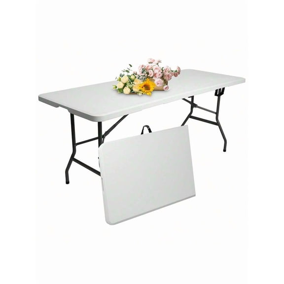 6 Feet Fold-In-Half Table With Curve Legs, For Indoor & Outdoor, Picnic, Camping-White