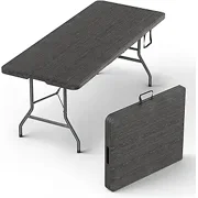 6 Feet Foldable Table with Built in Handle & Steel Legs | 6FT Heavy Duty Folding Portable | Perfect for Party, Dining, Wedding, Events, Picnic Indoor, Outdoor, Camping, Utility, Folding -  Black