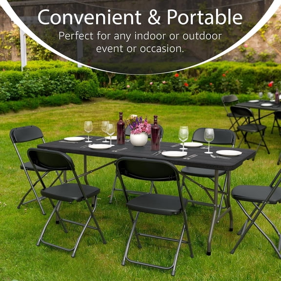 6 Feet Foldable Table with Built in Handle & Steel Legs | 6FT Heavy Duty Folding Portable | Perfect for Party, Dining, Wedding, Events, Picnic Indoor, Outdoor, Camping, Utility, Folding - 6 Foot